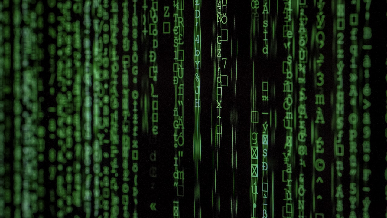 Binary code stream representing cryptographic hashing and data security